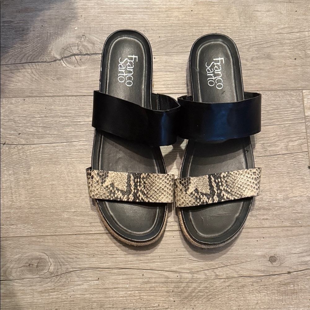 Franco Sarto Black and Snake Print Sandals